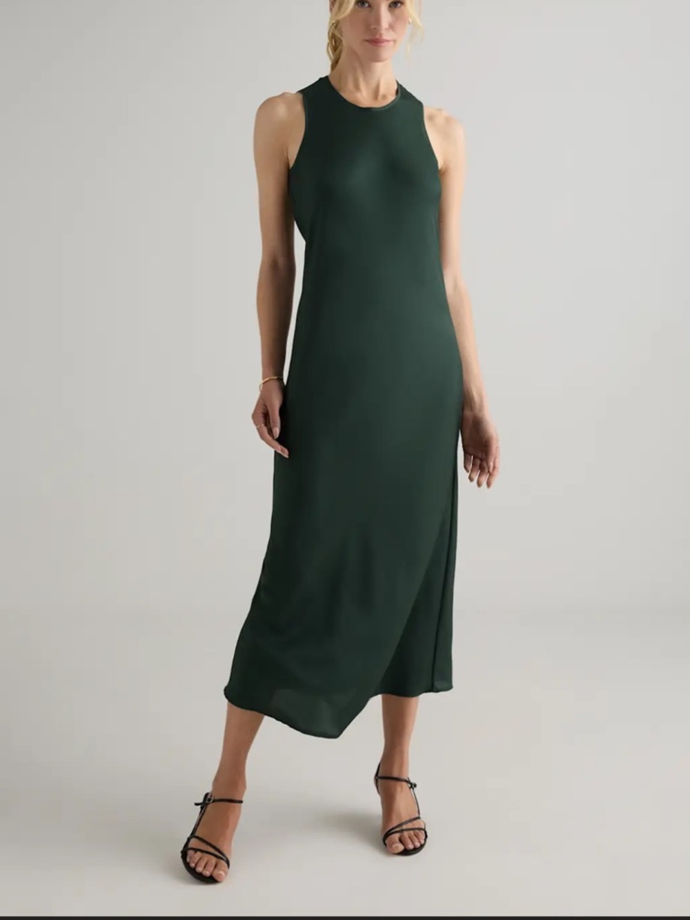 Quince Washable stretch SILK tank MIDI DRESS- forest green - sz. M